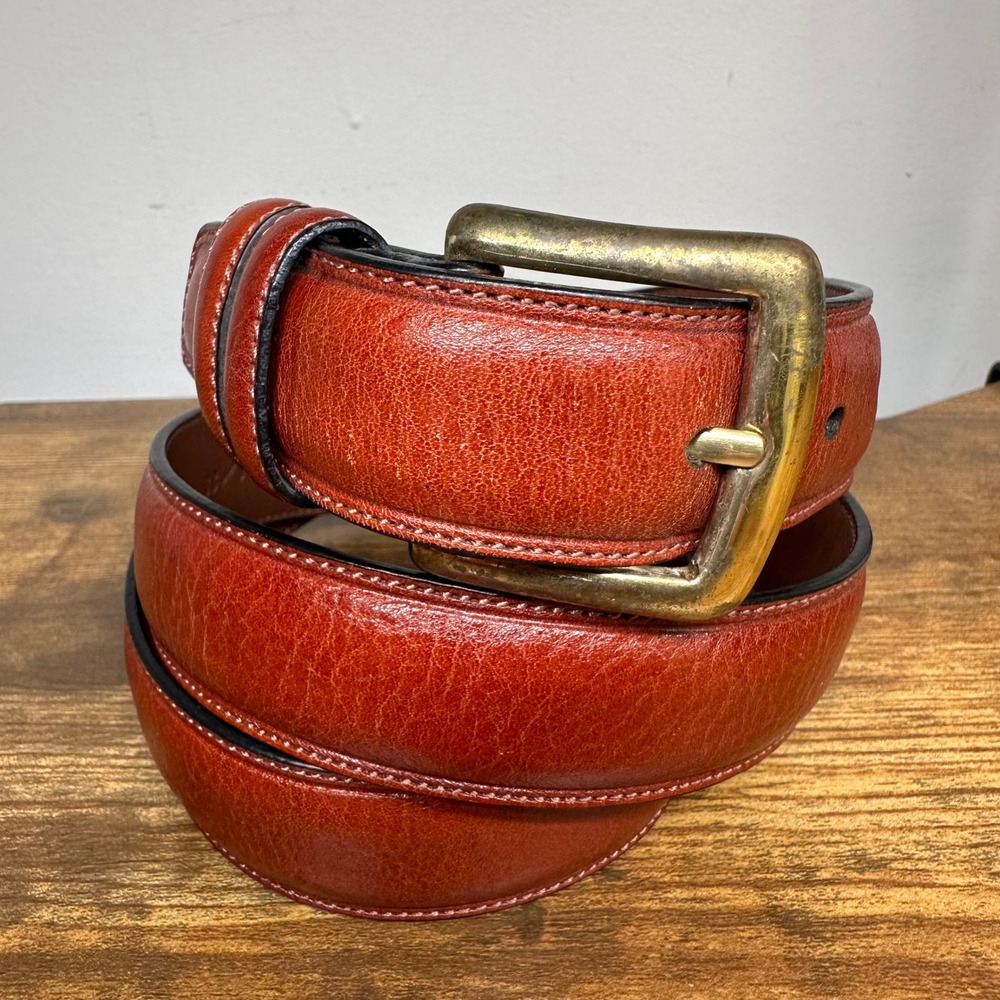 Roundtree &‎ Yorke Mens Brown Italian Full Grain Leather Belt Solid Brass 38 95